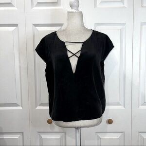 Sjobeck Caged Black Short Sleeve Black Top